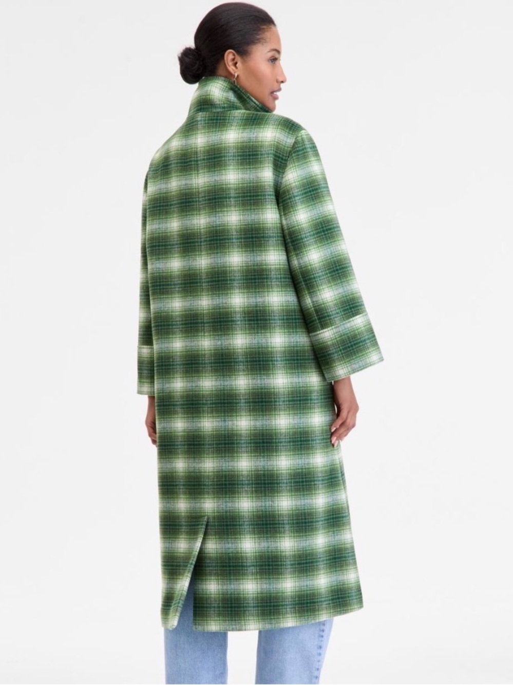 Women’s gorgeous oversized green plaid wool coat like new - Picture 2 of 3